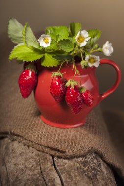 Olgun sulu çilek ve sürahi parça