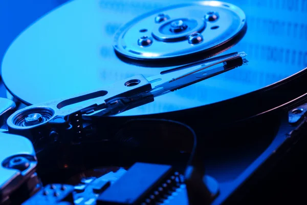 Open hard drive in blue light — Stock Photo, Image