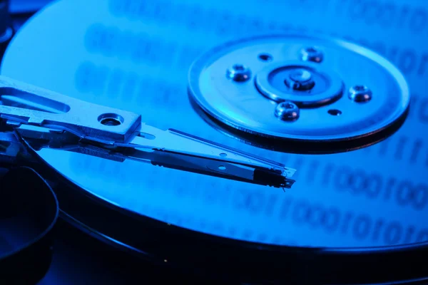 Open hard drive in blue light — Stock Photo, Image