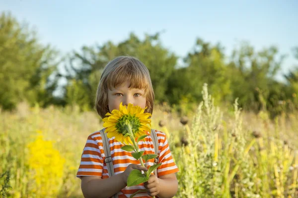 Niño feliz con girasol —  Fotos de Stock