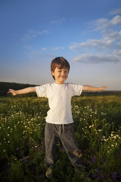 Yeşil alan üzerinde mutlu çocuk — Stok fotoğraf