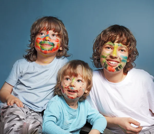 Brothers with painted faces — Stock Photo, Image