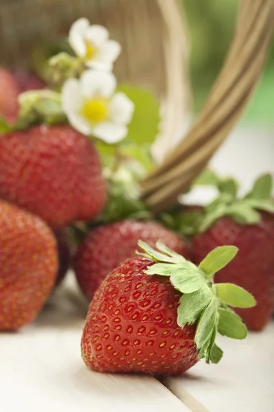 Mand met aardbeien op tafel — Stockfoto