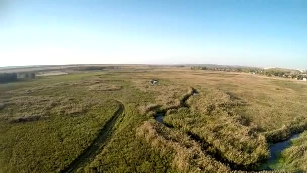 Flygande över floden — Stockvideo