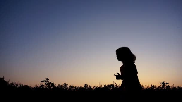 Laufende Silhouette eines Kindes auf dem Feld — Stockvideo