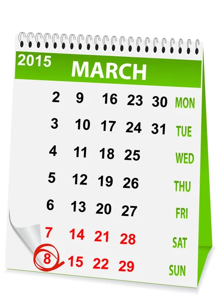 Calendrier des fêtes en 8 mars — Image vectorielle