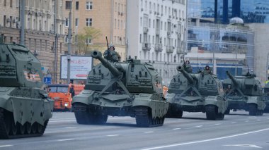 Moscow, Russian Federation, 05.09.2021: the parade of military equipment dedicated to the Victory Day 9 may on the central streets of the city clipart