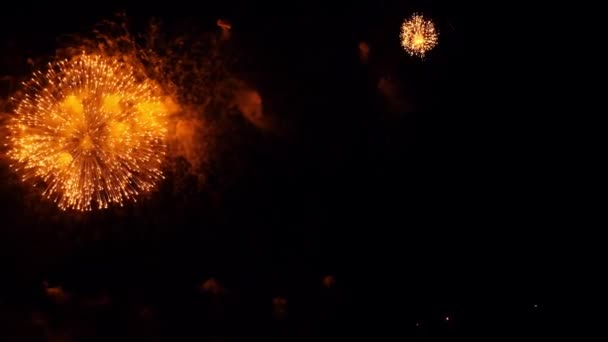 4K本物の花火の背景 夜空に輝く花火 輝く輝き 大晦日の花火のお祝い カラフルな新年花火 — ストック動画