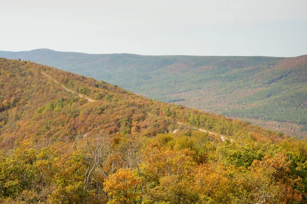 Talimena scenic byway with road running on the crest of the mountain, with fall colors — Stock Photo, Image