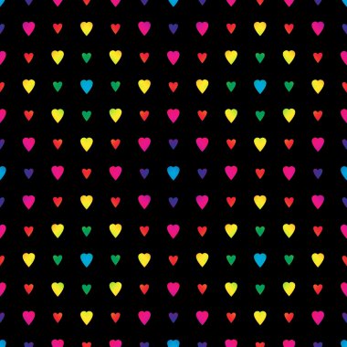 Gökkuşağı kalpleri bir elmas desen siyah arka plan, seamless modeli