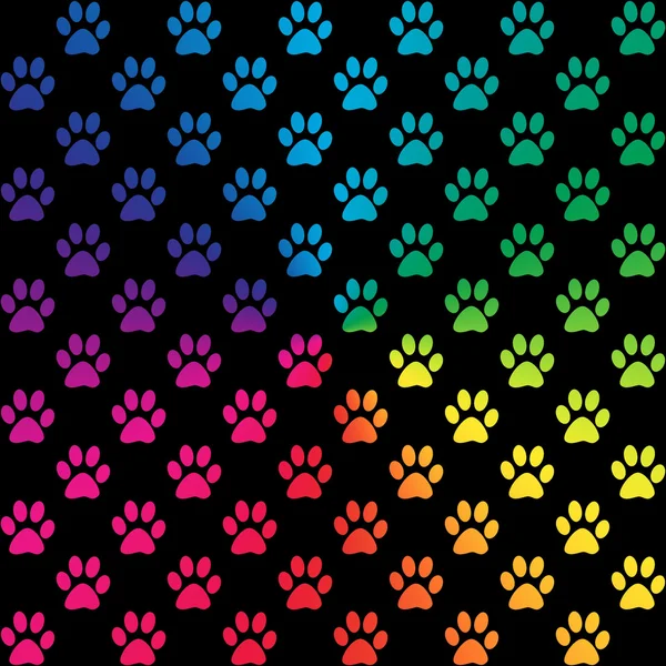 Paw prints in gradient rainbow colors, on black background — Stock Photo, Image