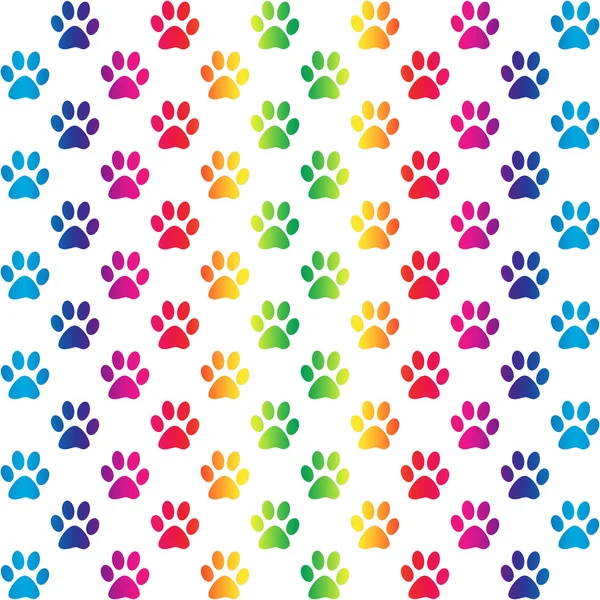 Paw prints in gradient rainbow colors, on white background, a seamless pattern