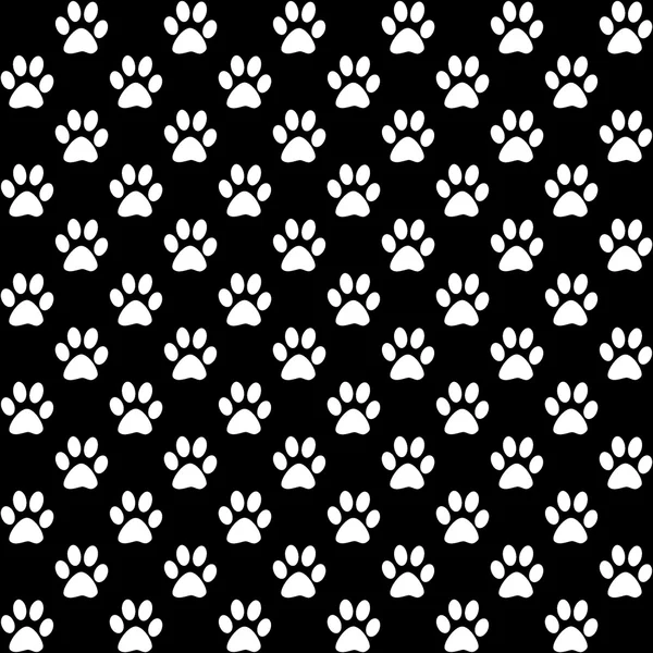 Paw prints in white on black background, a seamless pattern