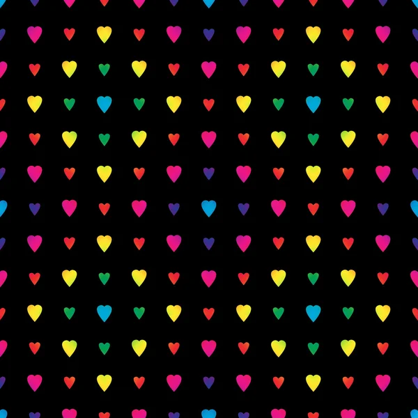 Regenboog harten in een ruitpatroon op zwarte achtergrond, een naadloze patroon — Stockfoto
