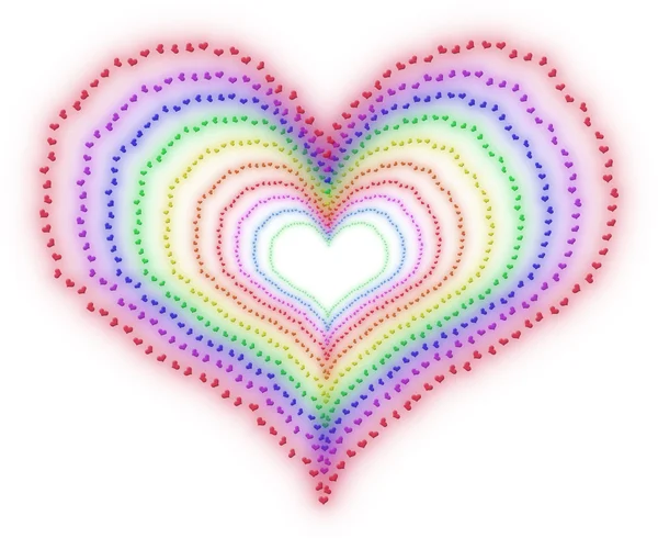 Rainbow colored heart shaped from tiny heart trails, a Valentine design on white — Stock Photo, Image