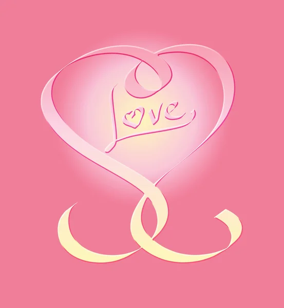 Calligraphic heart embossed in gradient pastels, with word love inside the heart, on pink — Stock Photo, Image