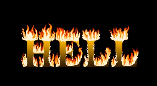 Word hell engulfed in flames, on black baclground — Stock Photo, Image
