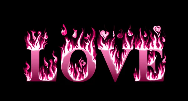 Word love engulfed in flames, concept of burning love — Stock Photo, Image