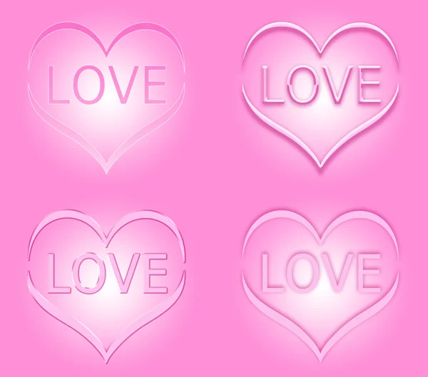 Set of pink Valentine's day hearts with word love inside the hearts — Stock Photo, Image