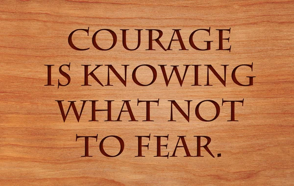 Mut ist zu wissen, wovor man sich nicht fürchten muss - Zitat auf rotem Eichenholzgrund — Stockfoto