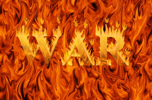 Word war engulfed in flames on infernal background - concept of danger and hardship of war — Stock Photo, Image