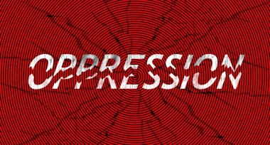 Word oppression broken in pieces in grungy style clipart