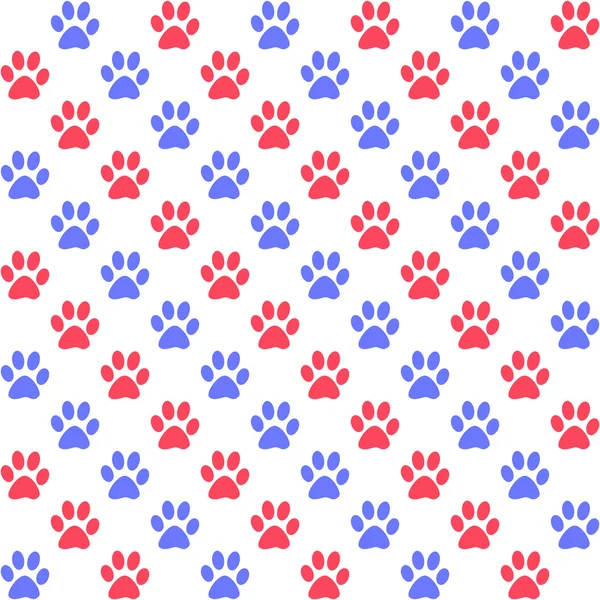 Paw prints in red and blue on white