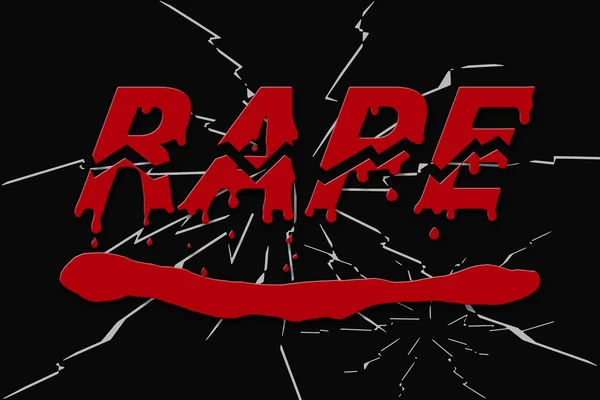 Ordet våldtäkt i blod och brutet i rött på blackshattered bakgrund — Stockfoto