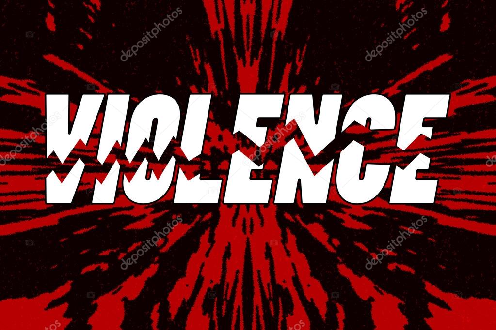 Word violence broken into pieces on shattered background