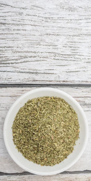 Dried Tarragon Herbs White Bowl Wooden Background — Stock Photo, Image