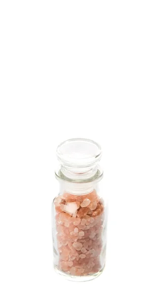 Himalayan Vagga Salt Glasflaskan Över Vit Bakgrund — Stockfoto