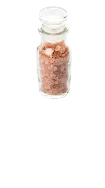 Himalayan Vagga Salt Glasflaskan Över Vit Bakgrund — Stockfoto