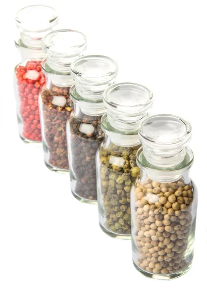 Variety In Glass Vial Peppercorns — Stok Foto