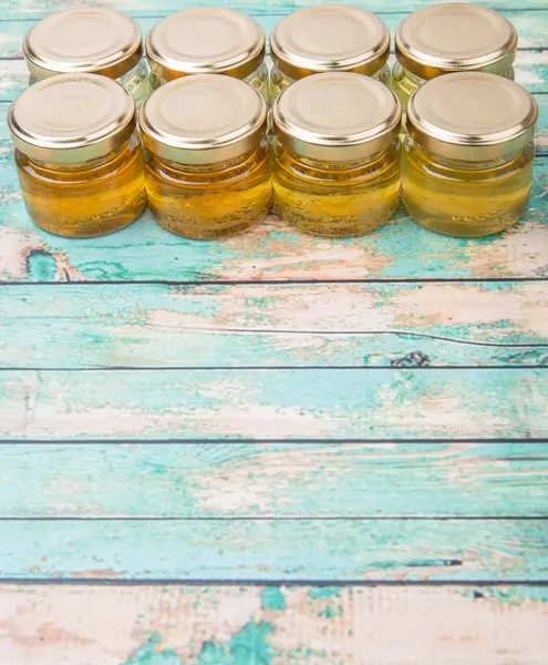 Varietà di miele in vaso massone — Foto Stock