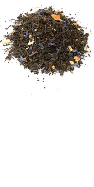 Torkad Svart Earl Grey Blad Över Vit Bakgrund — Stockfoto