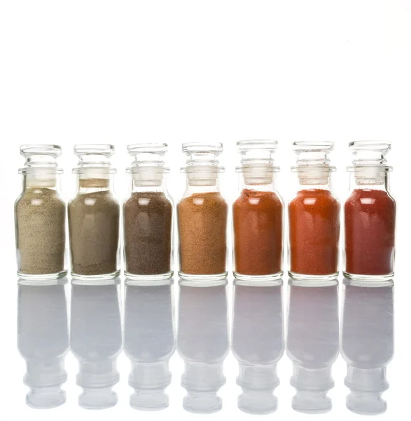 Assortment Chilly Powder Cayenne Powder Paprika Powder Black Pepper Powder — Stock Photo, Image