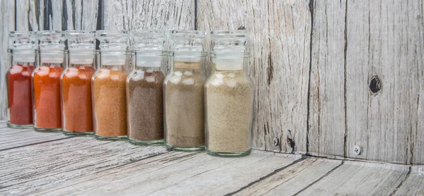 Assortment Chilly Powder Cayenne Powder Paprika Powder Black Pepper Powder — Stock Photo, Image