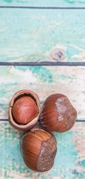 Lískové Ořechy Dřevěném Pozadí — Stock fotografie