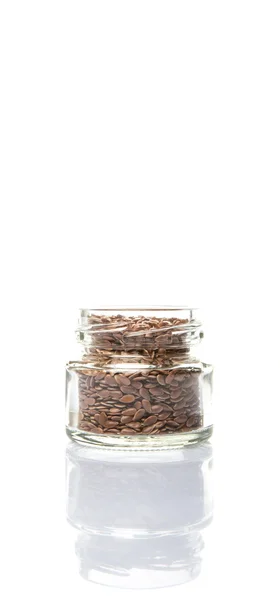 Lněné semínko v Mason Jar — Stock fotografie