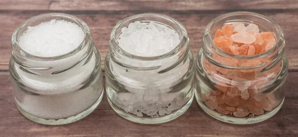 Table Salt, Sea Salt and Himalayan Salt — Stock Photo, Image