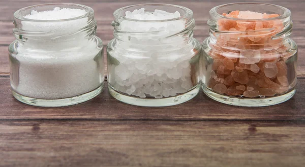 Table Salt, Sea Salt and Himalayan Salt — Stock Photo, Image