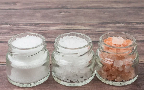 Table Salt, Sea Salt and Himalayan Salt — Stock Photo, Image