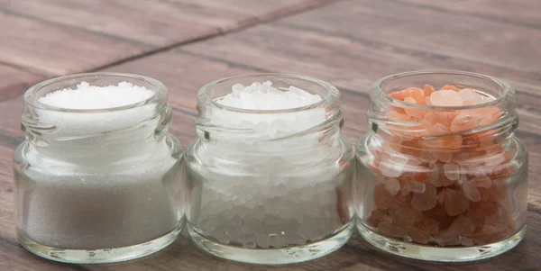 Table Salt, Sea Salt and Himalayan Salt — Stock Photo, Image