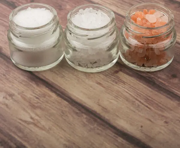 Table Salt, Sea Salt and Himalayan Salt — Stock Photo, Image