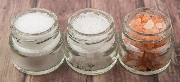 Asztali só, tengeri só és a himalájai só — Stock Fotó