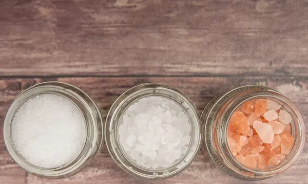 Sól kuchenna, sól morska i Himalayan soli — Zdjęcie stockowe