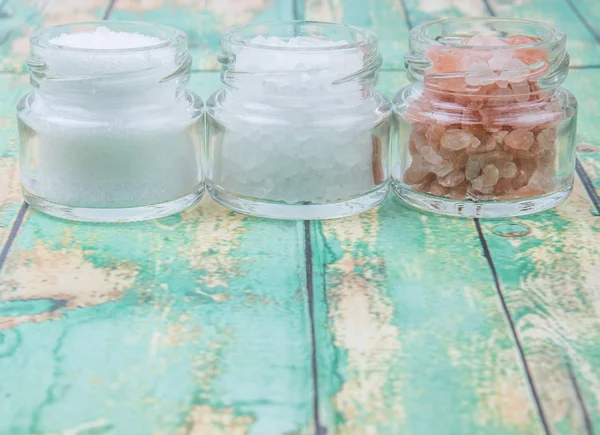 Table Salt, Sea Salt and Himalayan Salt — Stock Photo, Image