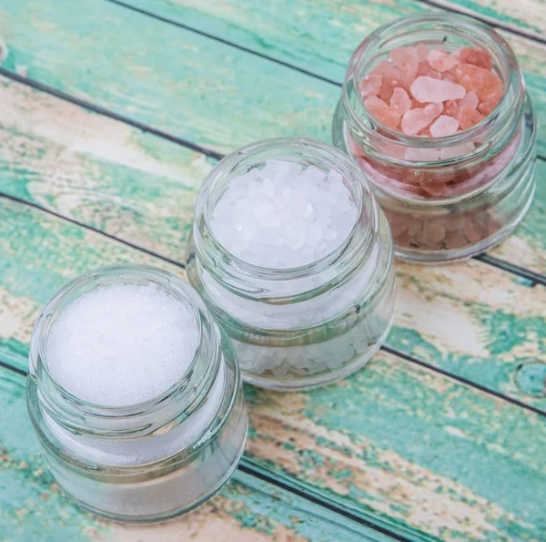 Table Salt, Sea Salt and Himalayan Salt — Stock Photo, Image