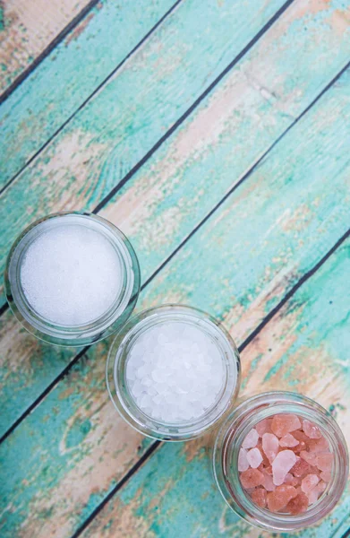 Table Salt, Sea Salt and Himalayan Salt — Stock Photo, Image