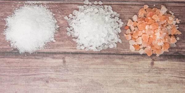 Table Salt, Sea Salt and Himalayan Salt — Stock Photo, Image